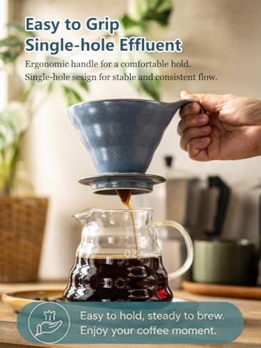 Gomakren Pour Over Coffee Dripper, Single-Hole Cone Brewer, Slate Blue - Image 4