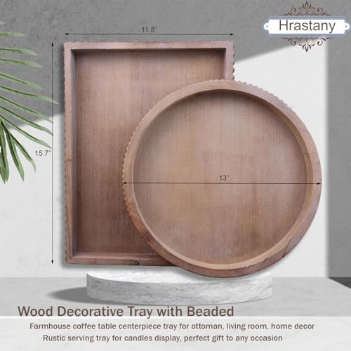Hrastany Wood Decorative Tray for Coffee Table, Brown, 15.7"*11.8"*1.57" - Image 4
