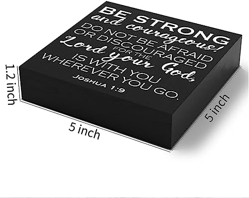 Bible Verse Wooden Box Sign Plaque Be Strong and Courageous Do Not Be Afraid Wood Box Sign Rustic Art Home Office Shelf Desk Decor 5 x 5 x 1 Inches - Image 2