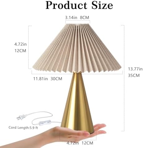 Ziqqeelam Gold Small Table Lamp, Cute Table Lamp, Pleated Table Lamp,Brass Gold Bedroom Lamps for Nightstand, Small Scalloped Lamp Shade Table Lamps for Small Spaces for Bedroom,Living Room - Image 2