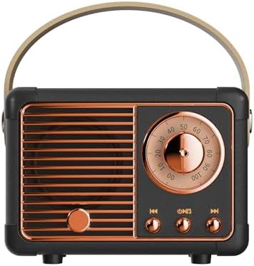 Retro Bluetooth Speaker, Wireless Mini Portable Speakers Support USB/TF Card/AUX, Vintage Radio Bluetooth Speaker for Kitchen Desk Bedroom Office Outdoor, Retro Gifts for Women Men, Black by QUEQIMU