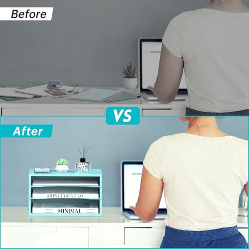 3 Tier Wood Desk Organizer, Mail Sorter and Paper Organizer for Desk, Blue - Image 6