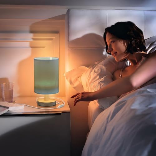 DOMIKING Teal Print Bedside Table Lamp for Bedroom Small Lamps for Nightstand Lamp with Wood Base Reading Desk Lamp for Living Room Home Office Kids Room - Image 7