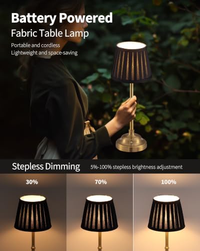 KDG Gold Cordless LED Table Lamps Set of 2, Black Fabric Shade Desk Lamps - Image 4