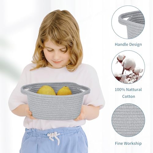 ABenkle Small Storage Basket, Mini Basket, Cute Tiny Cotton Rope Woven Baskets, Shelf Storage, Boho Decorative Toy Storage Bin Gift Baskets - Image 6