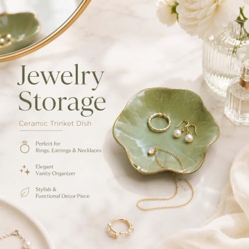 Sage Green Ceramic Jewelry Dish Tray, Lotus Leaf Ring Holder Dish Tray - Image 3