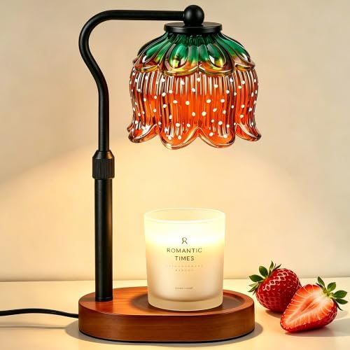 Briever Flower Candle Warmer Lamp, Adjustable Height Electric Candle Lamp with Timer & Dimmer, Wooden Base Wax Warmer, Christmas Birthday Housewarming Gifts for Women Mom, Walnut-Strawberry by Briever