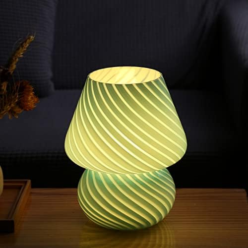 Mushroom Lamp,Glass Arctic Blue Mushroom Bedside Table Lamps Vintage Translucent Murano Style Striped Small Nightstand Desklamp Swirl Light for Home Decor, Dining, Living, Bedroom, Gift (Stripe Blue) - Image 3