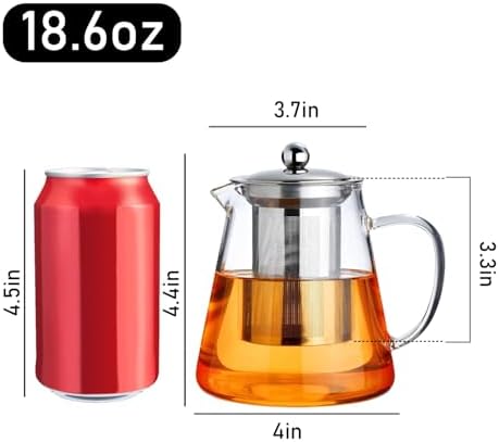 PARACITY Glass Teapot Stovetop 18.6 OZ, Borosilicate Clear Tea Kettle with Removable 18/8 Stainless Steel Infuser, Teapot Blooming and Loose Leaf Tea Maker Tea Brewer for Camping, Travel (550ML) - Image 2