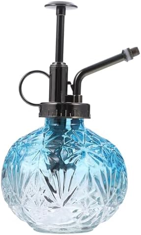 Tofficu Vintage Glass Plant Watering Can and Sprayer Bottle with Blue Brass Nozzle, Indoor Garden Mister for Flowers and Succulents, Hand Pump Water Spray Bottle for Home Plant Care by Tofficu
