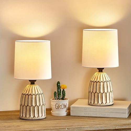 EJIAXIN Table Lamps Set of 2-13.5" Small Boho Lamp - Bedside Lamps - Farmhouse Rustic Ceramic Table Lamp for Bedroom, Living Room, Nightstand, Office, Side Desk Lamp, End Table Lamp by WelcometoEJIAXIN