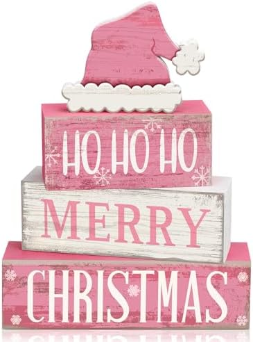 Moucuny 4 Pcs Christmas Wooden Tiered Tray Decor Farmhouse Table Signs by Moucuny