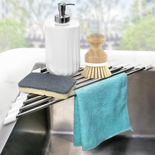 Sink Caddy Sponge Holder for Kitchen Sink, Small Dish Drainer for Kitchen Counter, Triangle Sink Brush Drainer Rack, Collapsible Dishes Drying Rack Over Sinks, Dishrack Utensil Holder Dryer White by SeropyDirect