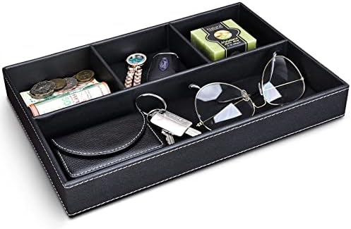 GORESE Faux Leather Valet Tray for Men, Stackable Jewelry Trays Drawer Organizer Tray Nightstand Organizer for Men, EDC Tray for Key, Wallet, Sunglass, Watch, Coin, Phone, Cologne - Black by GORESE