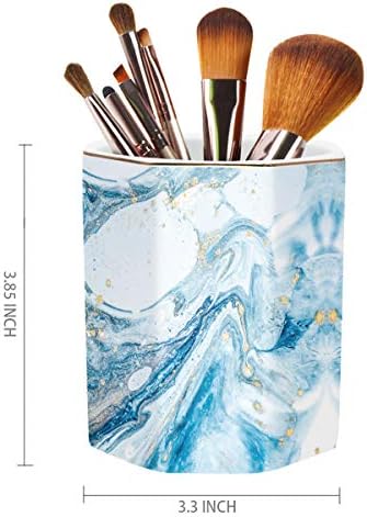 Pen Holder, Pencil Holder for Desk Marble Pattern Pencil Cup for Girls Kids Durable Ceramic Desk Organizer Makeup Brush Holder for Office, Classroom, Home, Blue Marble - Image 3