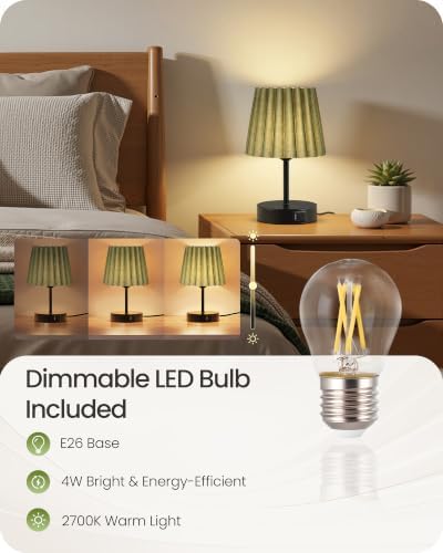 Small Bedside Table Lamps Set of 2, Touch Dimmable Table Lamps with USB Ports, Nightstand Lamps with 2 Stepless Dimming LED Bulbs, E26 Base, for Bedroom, Study, Black and Green J16TLP205 - Image 6