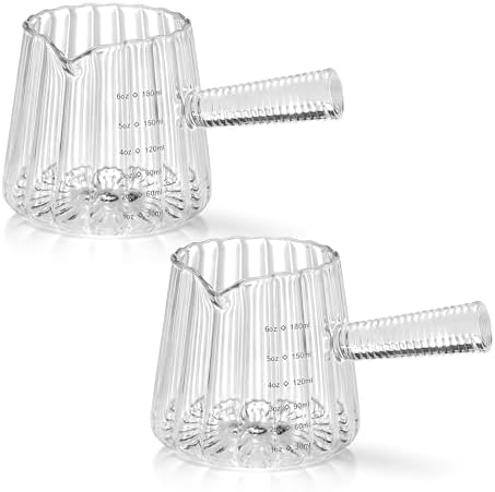 2 PCS Espresso Measuring Cup 6 Oz, Espresso Glass Cups with Glass Handle, Milk Frothing Cup, Espresso Cup for Coffee, Milk, Tea or Maple Syrup Serving (Pure Transparent Color) by Unknown