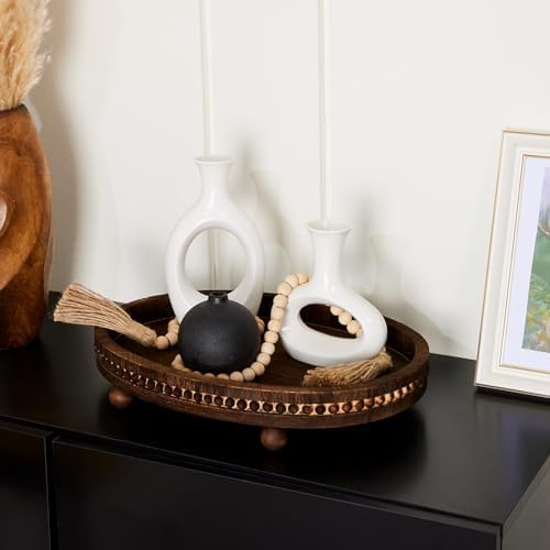 HouseJoy Decorative Tray for Coffee Table, 16×11.8in Wood Beaded Decor Tray - Image 6