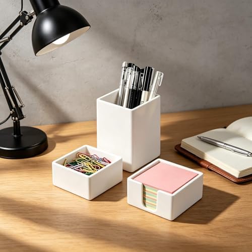 Silicone Pen Holder Set 3-Piece Desk Organizer White - Image 3