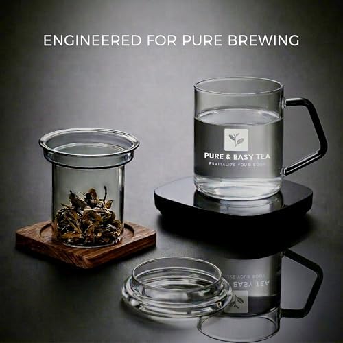 Pure And Easy Tea, Glass Tea Infuser Mug with Lid - Plastic-Free Borosilicate Steeping Cup for Loose Leaf Tea and Tisanes, 400 mL/13.5 oz - Image 4