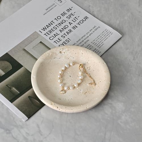ZSHAWN Natural Beige Travertine Ring Dish Jewelry Tray – 5.5" Trinket Dish - Image 2