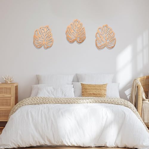 Palm Leaves Wood Wall Decor , 3Pcs Tropical Wall Art Jungle Decor, Wooden Natural Leaves Plant Wall Decor, Vintage Tropical Plant Plaque for Home Living Room Kitchen Bedroom Bathroom & Garden, Light Brown - Image 6