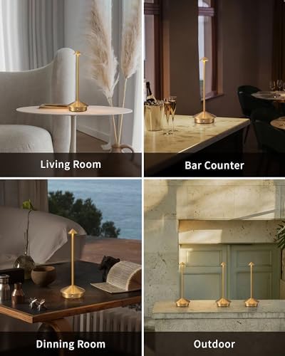 Modern Cordless Table Lamp Set of 2, Gold Portable LED Desk Lamps - Image 6