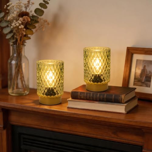 LUSHARBOR Battery Operated Lamp with Timer, Set of 2 Small Table Lamp Green - Image 2