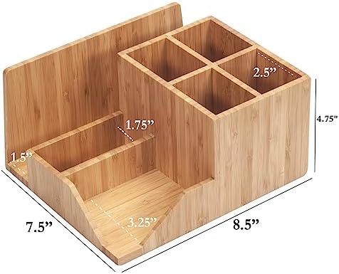 MobileVision Bamboo Multi-Function Desktop Organizer; Store stationary items like notepads, file folders, paperclips, business cards, pens, & more - Image 4
