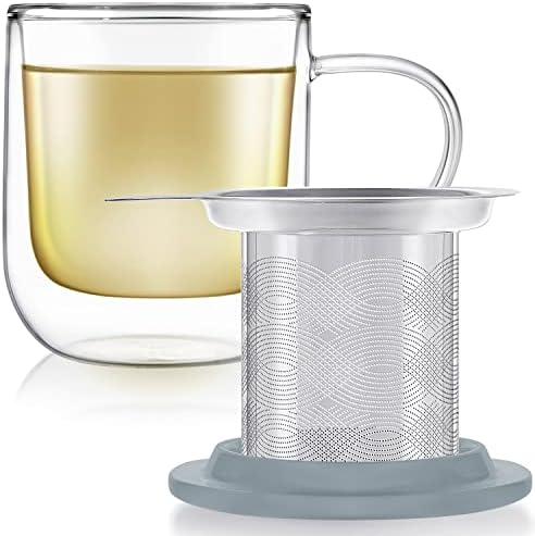 Teabloom Tea-For-One Steeping Mug – Insulated Double Wall Glass Mug (12 oz), Stainless Steel Infuser, Porcelain Lid/Coaster – Great For Brewing Loose Leaf Tea - Image 5