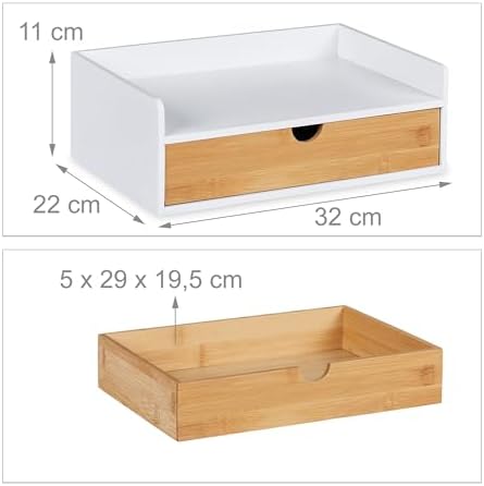 Relaxdays Bamboo Desk Organizer, 1 Drawer, DIN A4 Shelf, Office Organizer - Image 3