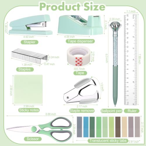Marspark 12 Pcs Sage Green Desk Accessory Set Office Supplies Kit - Image 3