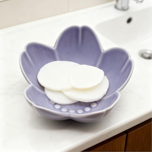 Purple Flower Ring Dish Jewelry Tray, Ceramic Jewelry Dish, Small Trinket Dish, Nightstand Bathroom Decor Ring Holder, Jewlery Plate Bowl for Christmas Friendship Birthday Gifts for Women Mom - Image 6