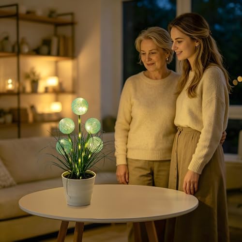 Artificial Green Spherical Grass LED Lamp, Night Light for Home Shop Cafe Decor, Gifts for Women Mom Grandma Girlfriend on Birthday Christmas Valentines Mothers Day - Image 3
