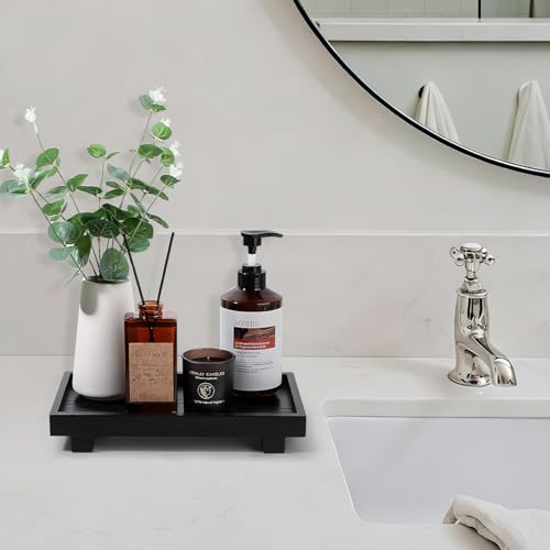 Decorative Tray Small Pedestal Stand Farmhouse Bathroom Decor Wooden Riser Display Stand for Vanity, Kitchen Countertop, Sink, 11.4 * 6.7 Black - Image 6