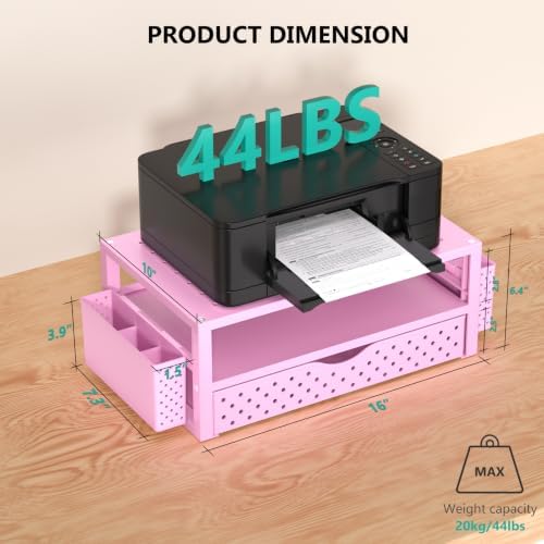 WALI Desk Organizer with Drawer and Pen Holder, 3 Tier Computer Monitor Stand for Home Office Supplies, Laptop Stand Riser for Computer, Laptop, Printer(PTT004-P), 1 Pack, Pink - Image 2