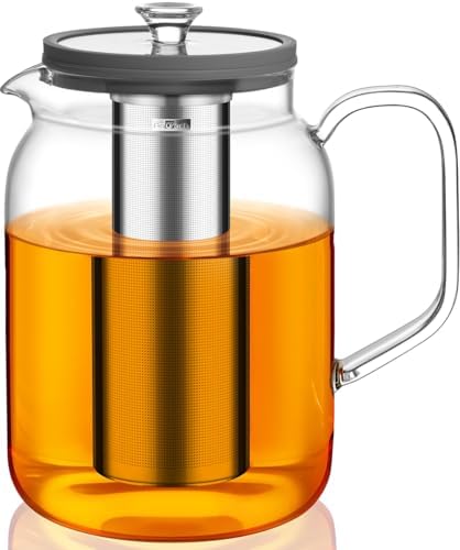 Aquach 85oz Glass Teapot Stovetop Safe with Loose Leaf Tea Steeper by Aquach