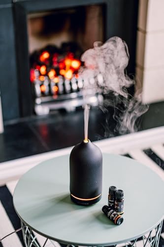 Black Stone Essential Oil Diffuser – Ceramic Aromatherapy Diffuser with Ultrasonic Mist, LED Ambient Light & Auto Shut-Off for Home, Bedroom, Office - Image 4