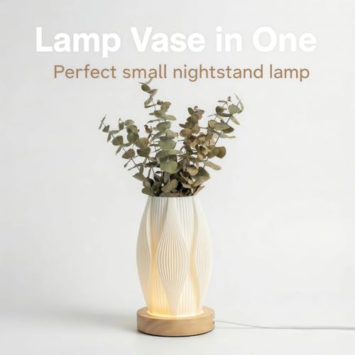 Small Bedside Lamp for Nightstand, 3D Printed Mini Table Lamp, 3 Color Temperatures Warm to Cool White, Cozy Small Lamp for Bedroom Dorm Tight Spaces, Ash Wood Base, 8.8 Inch Tall - Flame - Image 2