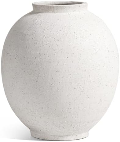 Large White Ceramic Vase - 9.8 Inch Rustic Farmhouse Flower Vase for Home Decor, Minimalist Tall Vases for Living Room, Table, Bathroom, Holiday & Weddings (Sandstone White) - Image 6