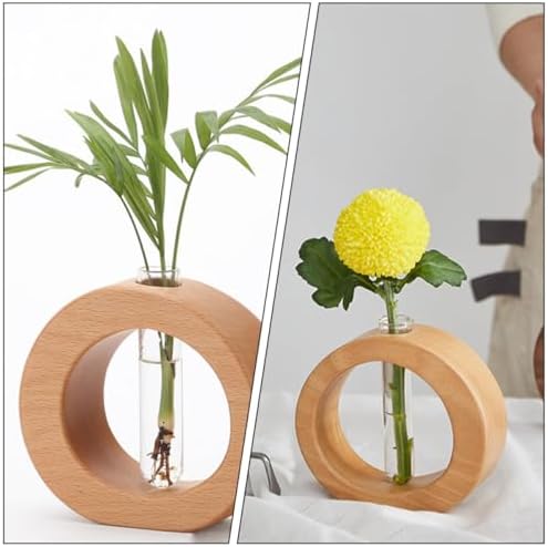 Ciieeo Wooden Vase with Mini Glass Propagation Terrarium Tube, Beech Wood Stand, Desktop Glass Bud Vase for Indoor Plant Display and Home Décor - Image 6