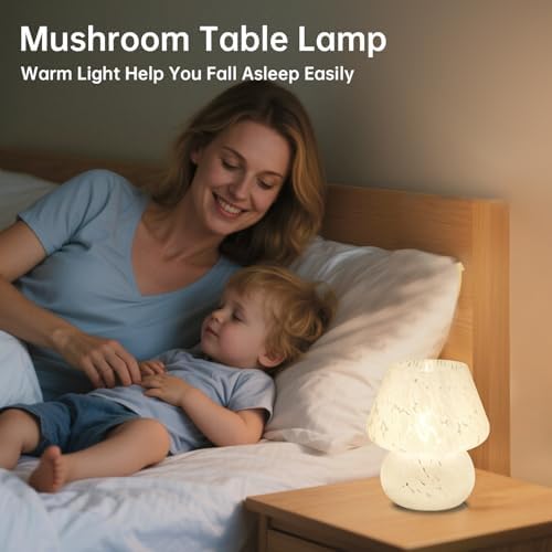 Dawnwake Mushroom Lamp Table Lamp for Bedroom,Small Desk Bedside Lamps for Living Room,Mushroom Decor Cute Mini Modern Mid Century Lamps for Night Stands (Flame White) - Image 4