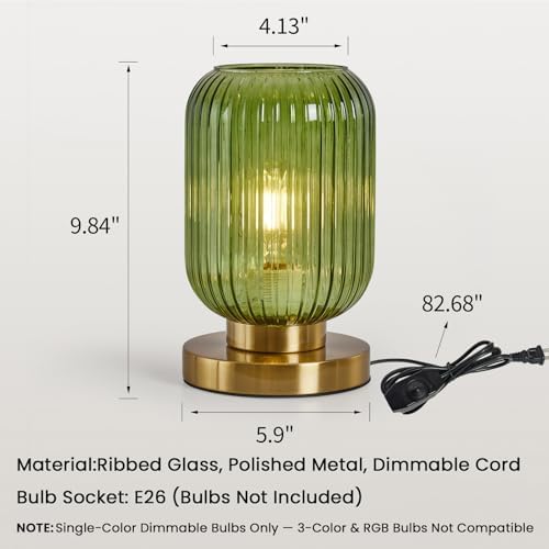 Mid Century Modern Table Lamp, 6" Green Glass Desk Lamp Plug in - Image 5