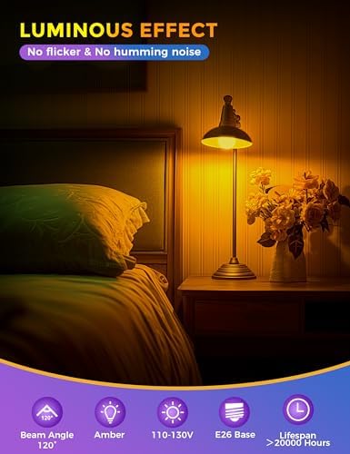 JandCase Amber Light Bulbs, Healthy Sleep,Warm Light Bulbs Blue Light Block - Image 3