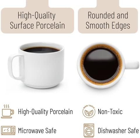 BTaT- Porcelain Stackable Coffee Mugs, 12 Pack, 12 oz, White - Image 3