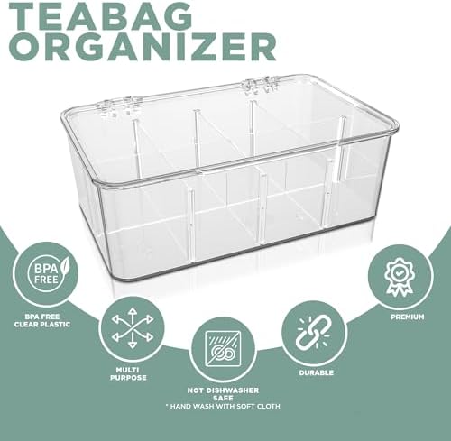 Utopia Home Tea Bag Organizer with Lids, Stackable Tea Box, 1 Pack, Clear - Image 4