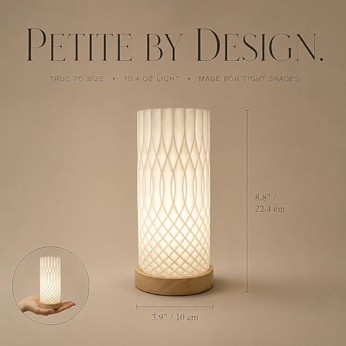 Small Bedside Lamp for Nightstand, 3D Printed Mini Table Lamp, 3 Color Temperatures Warm to Cool White, Cozy Small Lamp for Bedroom Dorm Tight Spaces, Ash Wood Base, 8.8 Inch Tall - Helix - Image 4