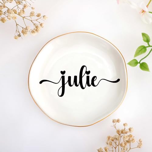 JoycuFF Julie Personalized Name Ceramic Jewelry Tray, Mothers Day Christmas Anniversary Engagement Birthday Gifts for Women Couples, Trinket Dish for Rings Earrings Necklaces Bracelets Keys by Joycuff