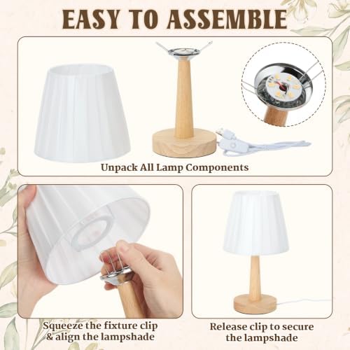 Gerrii 4 Pack Small Bedside Table Lamps, Pleated Shade, Wood Base - Image 6