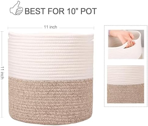 Planter Baskets for Indoor 11" Cotton Rope 11"x11"Khaki - Image 3
